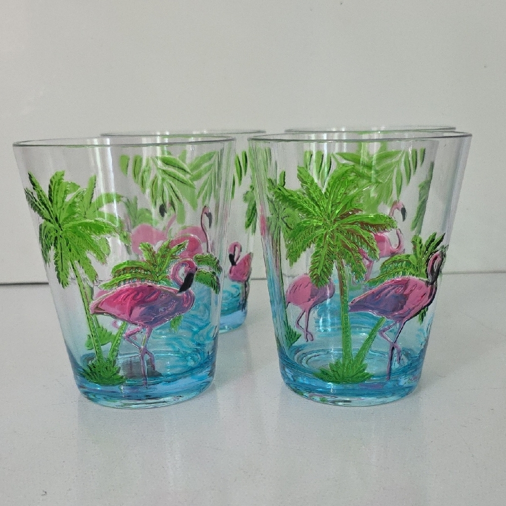 Sunglow Tropical Flamingo Glass Set, Pack of 4, NWT